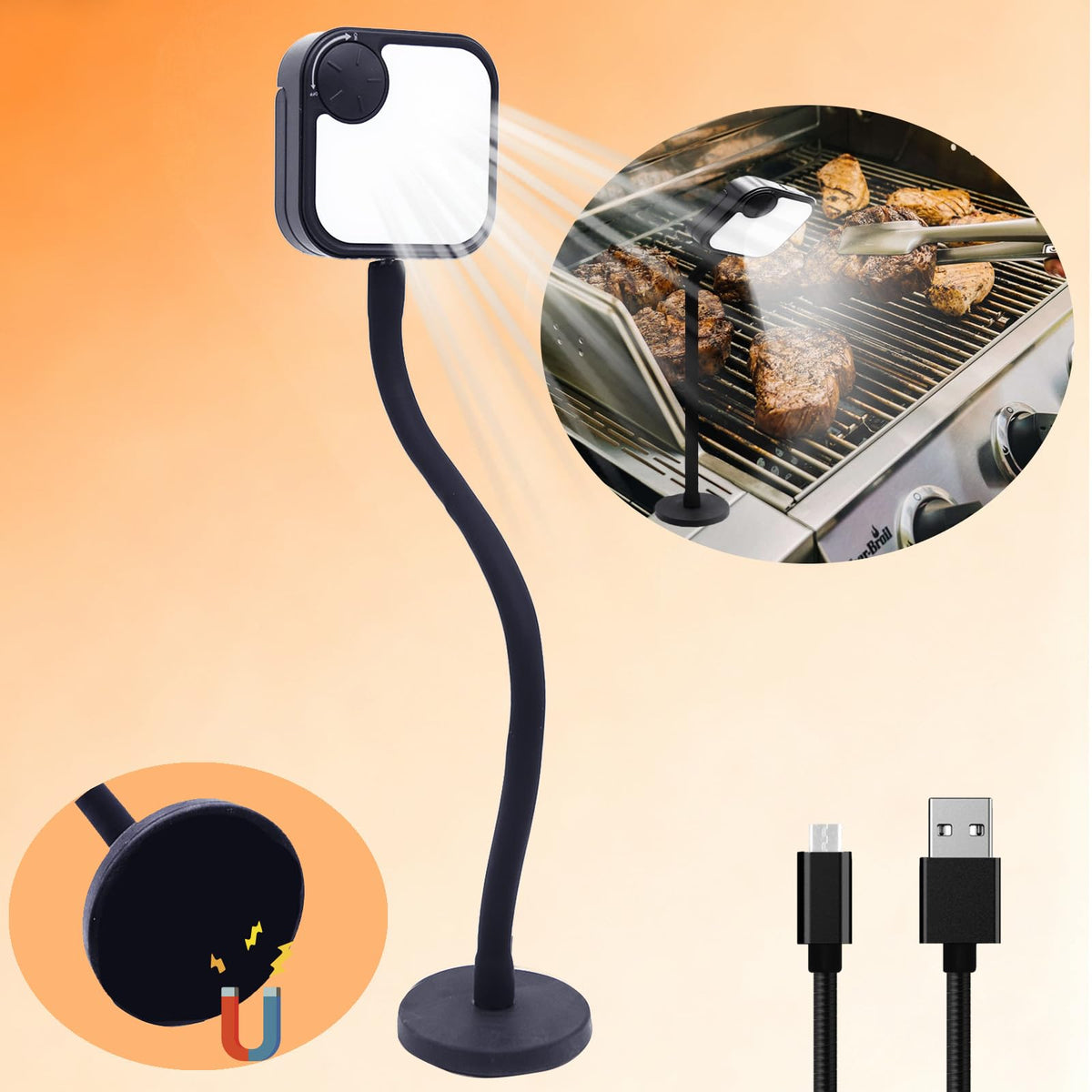 IriQuart magnetic base stays secure on the grill lid during cooking.