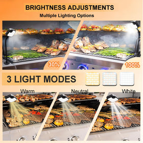 IriQuart ultra-bright LED grill light illuminates the cooking surface clearly at night.