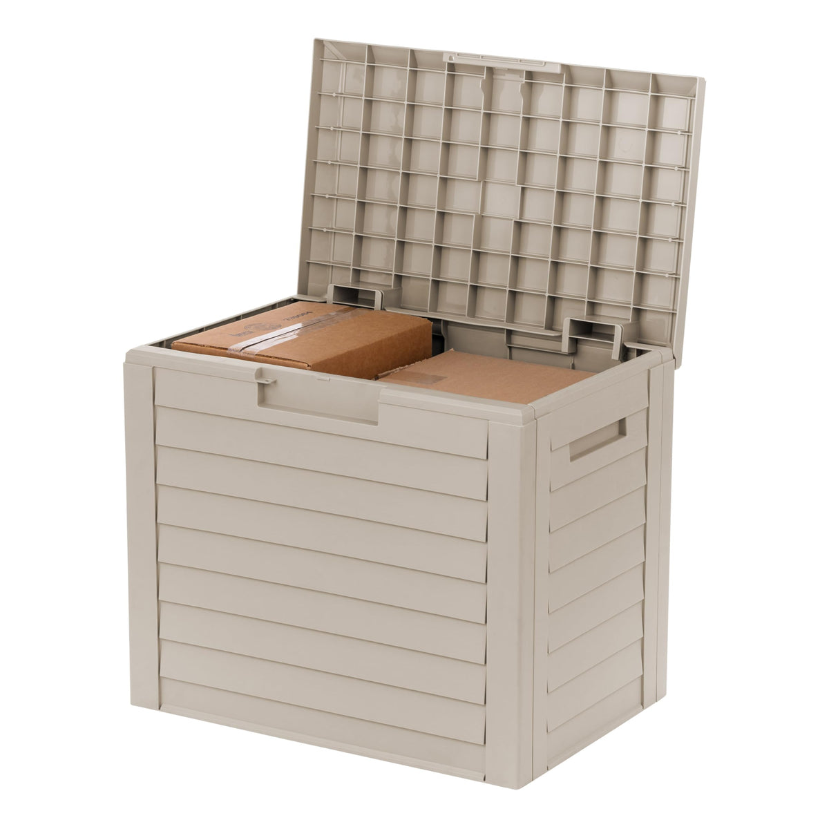 IRIS USA 35-Gallon outdoor deck box exterior reveals spacious, weatherproof storage for cushions and tools