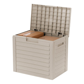 IRIS USA 35-Gallon outdoor deck box exterior reveals spacious, weatherproof storage for cushions and tools