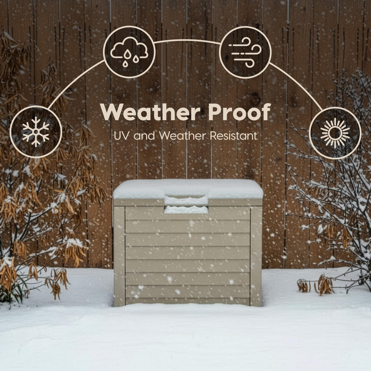 IRIS USA 35-Gallon outdoor deck box front-view features built-in padlock hole option