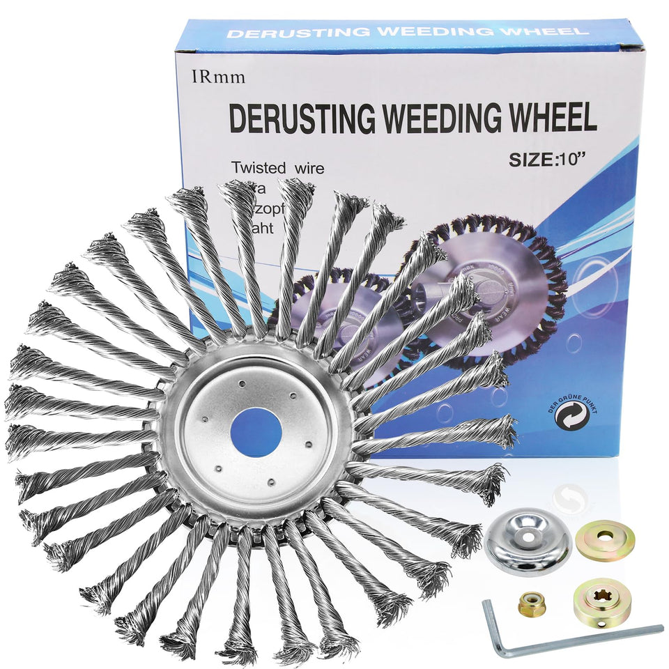 IRmm 10-Inch Unbreakable Wired Trimmer Blade front view for durable weed cutting.