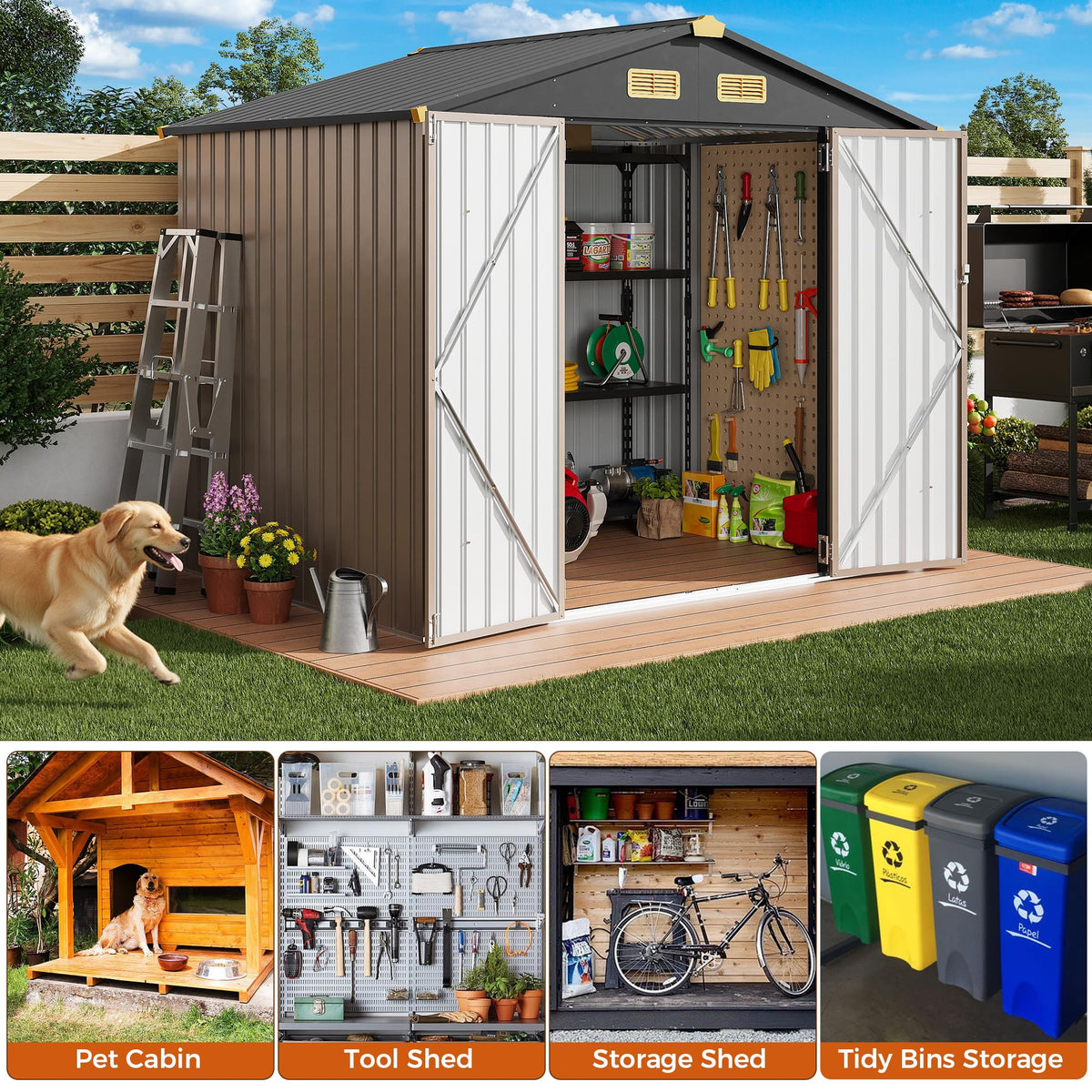IRONCK 8x6ft outdoor storage shed door lock demonstrates secure access and deter theft.