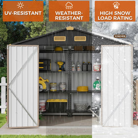 IRONCK 8x6ft outdoor storage shed top vent promotes airflow and moisture reduction.