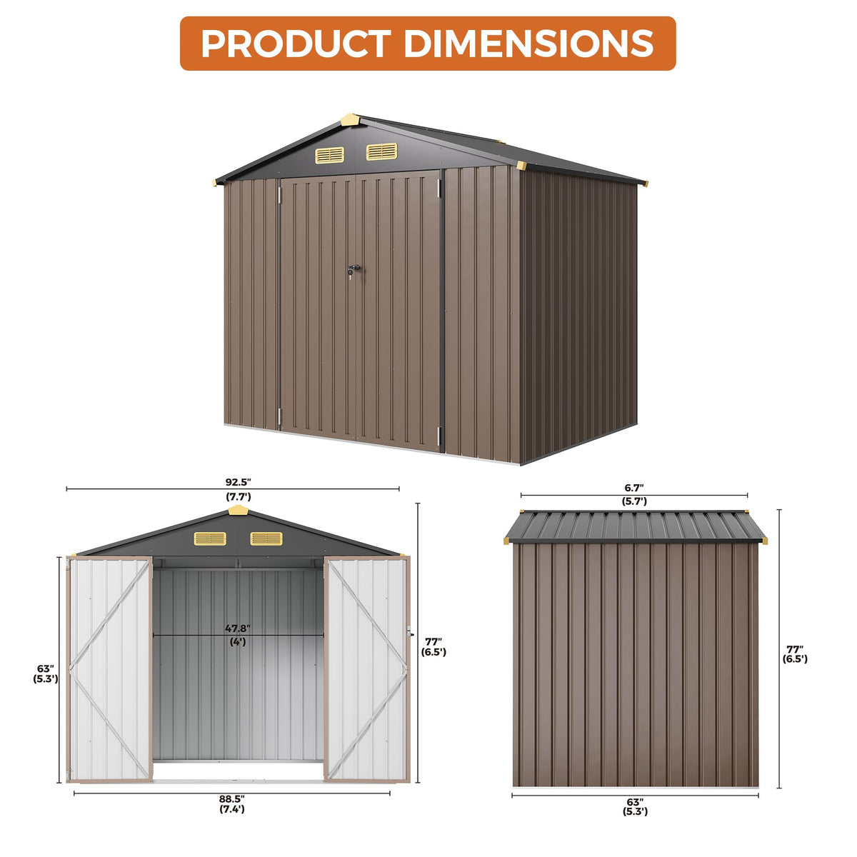 IRONCK 8x6ft outdoor storage shed water-repellent finish protects against weather.