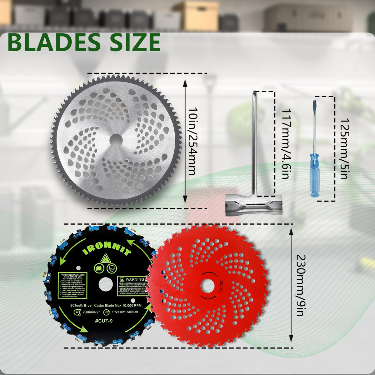 IRONHIT 10in 80T carbide tip blade for tough terrain and weeds.