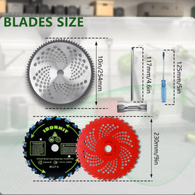 IRONHIT 10in 80T carbide tip blade for tough terrain and weeds.
