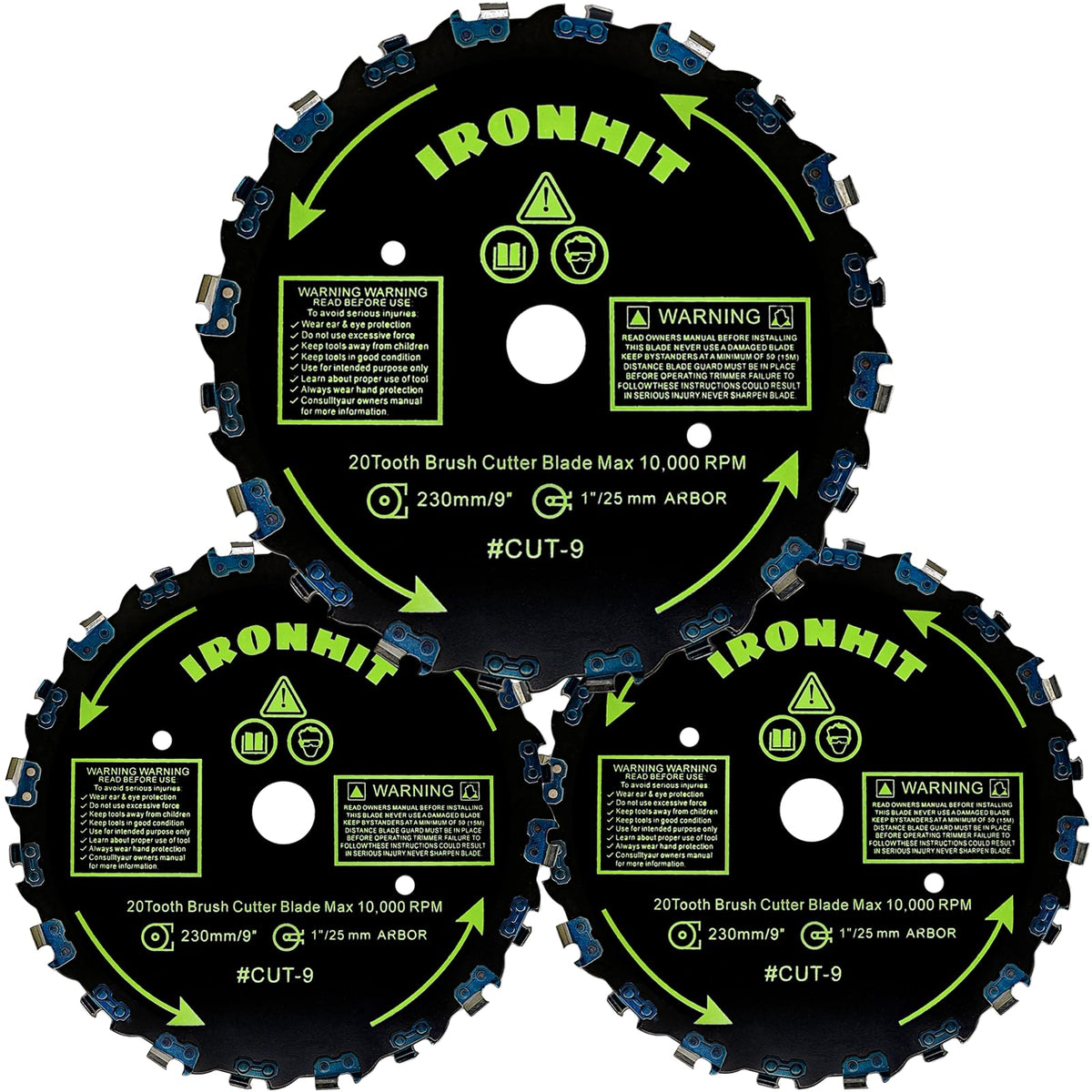IRONHIT 9in 20T blade ready for heavy brush cutting and tree pruning