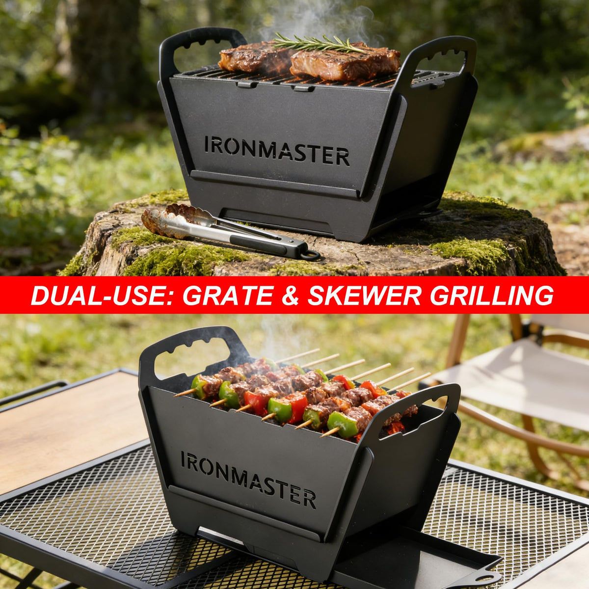IronMaster 11.5-inch hibachi grill on the go for quick backyard cooks.