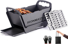 IronMaster portable foldable hibachi grill for easy camping meals.