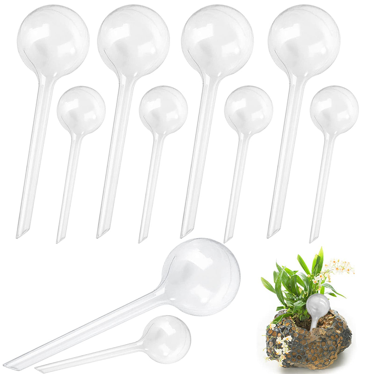 Irrmshr 10-pack clear watering globes for automatic irrigation indoors and outdoors