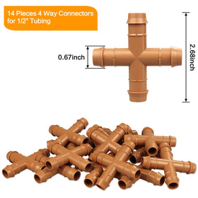 iRunning barbed 4-way connector for 1/2-inch tubing enabling multi-point watering