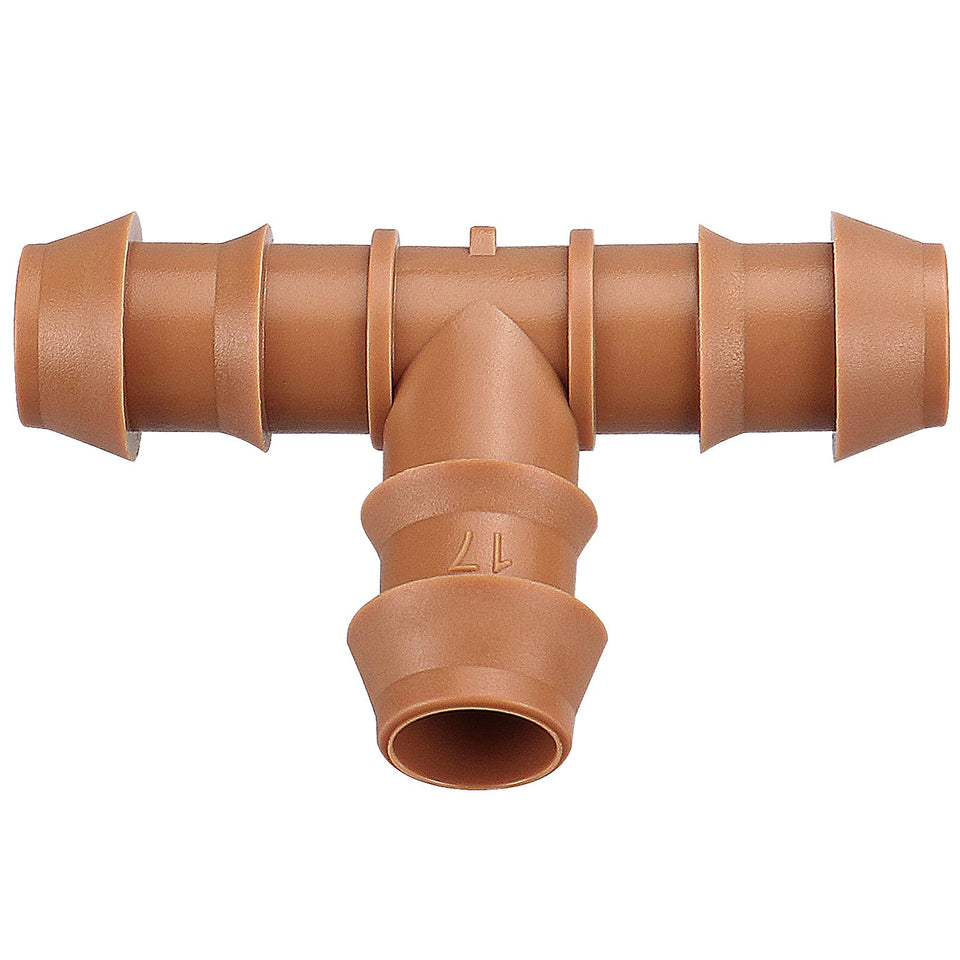 iRunning drip tee connectors with barbed ends for leak-proof 1/2 inch irrigation setup.