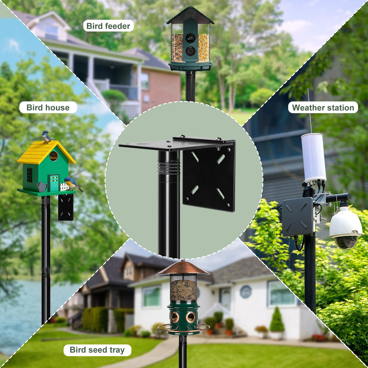 ISENLAND four-prong ground stake base anchors the pole on soil and grass.