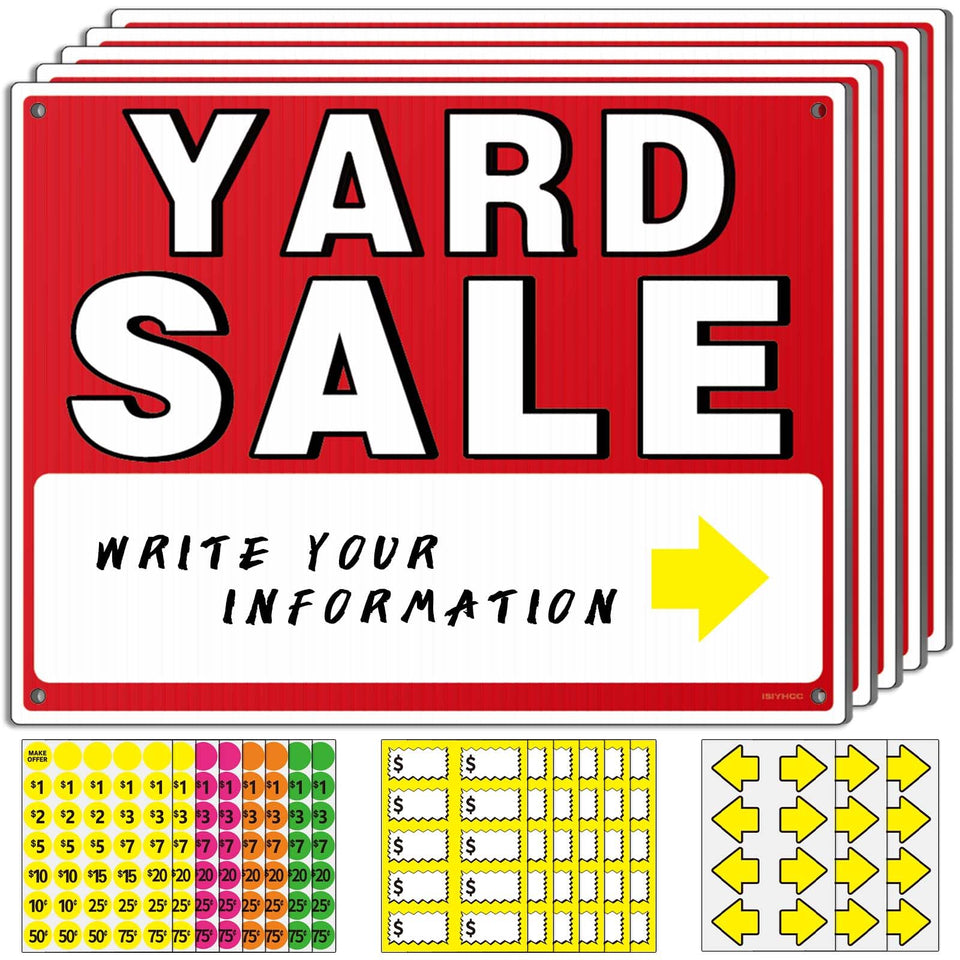 ISIYHCC Yard Sale Sign Kit signs ready for clear directional display to attract buyers.