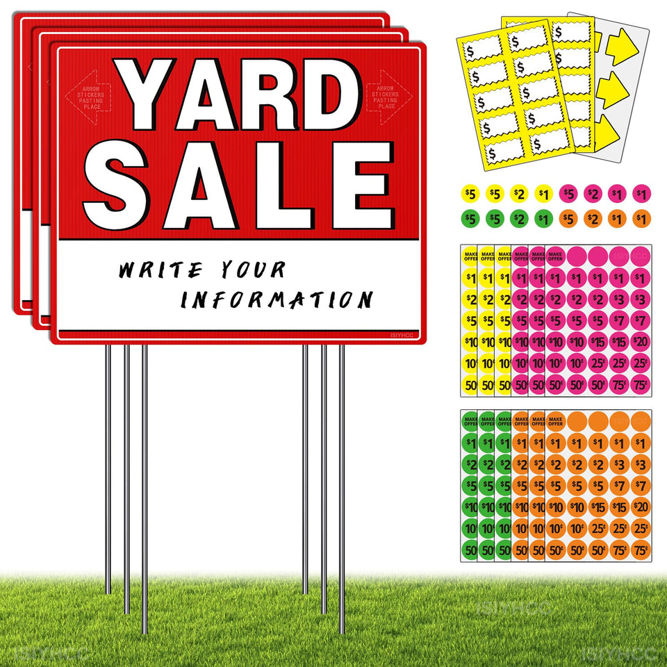 ISIYHCC yard sale signs kit with stakes for durable outdoor visibility.