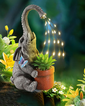 istatue solar elephant figurine with succulent pot adds eco-friendly yard lighting and charm