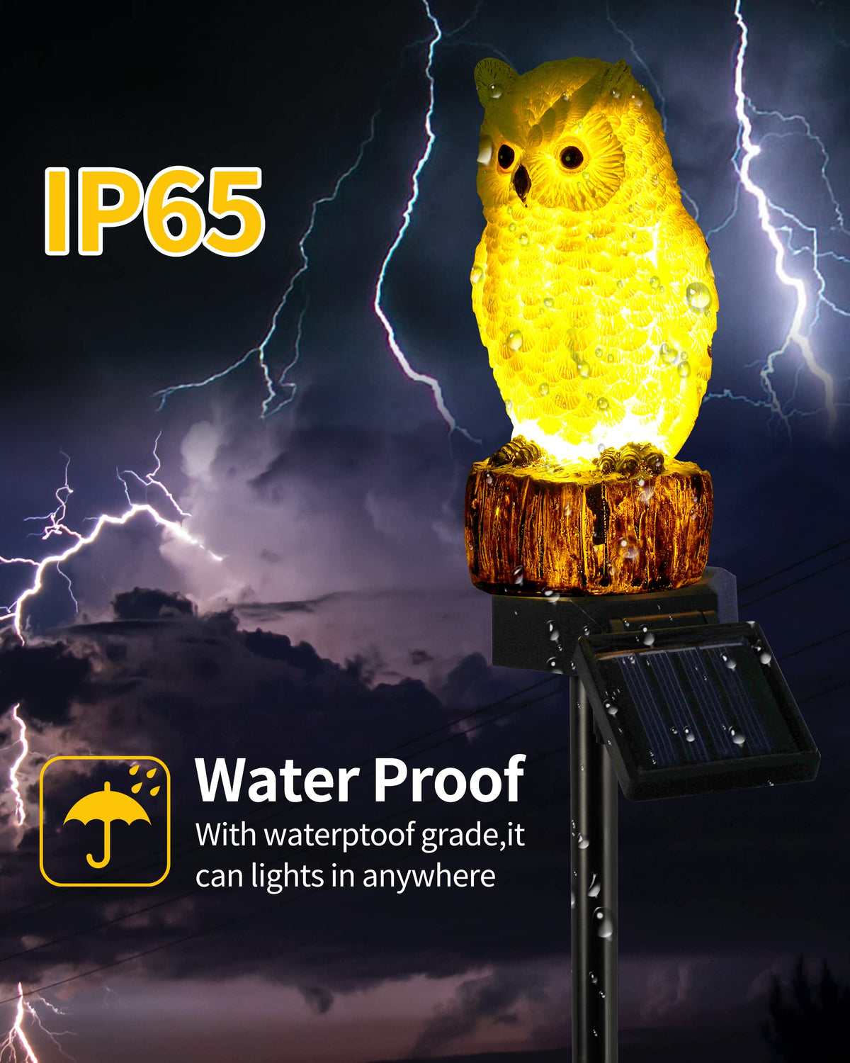 iStatue weatherproof solar owl light withstands rain and snow