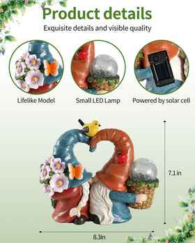 iStatue bright yellow bird companion adds whimsy beside kissing gnomes.