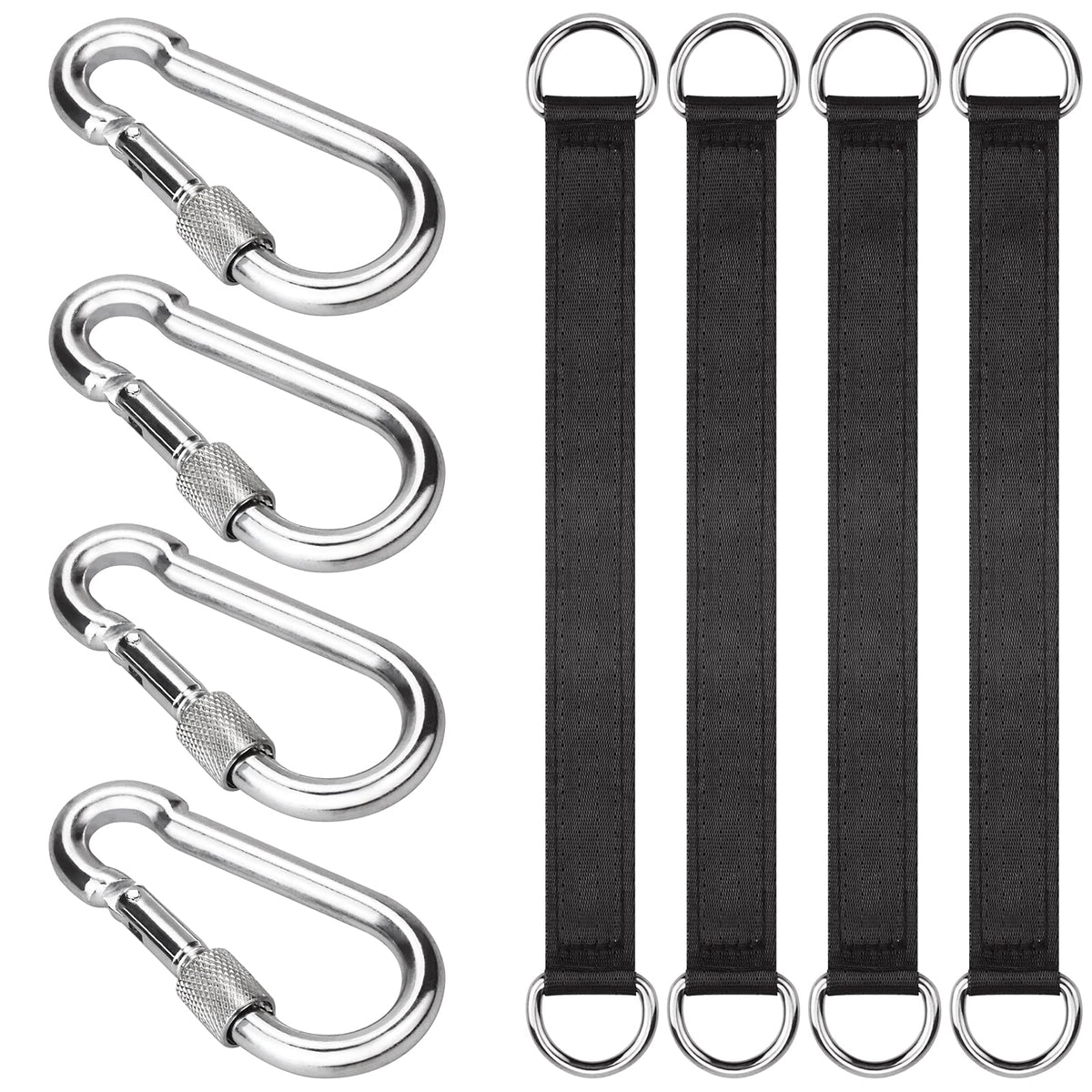 ISUSSER tree swing straps kit packaging shows durable nylon straps and steel carabiners.