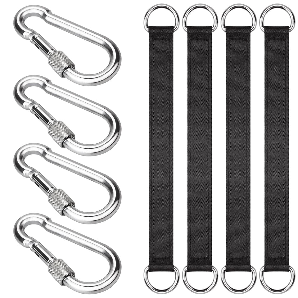 ISUSSER tree swing straps kit packaging shows durable nylon straps and steel carabiners.