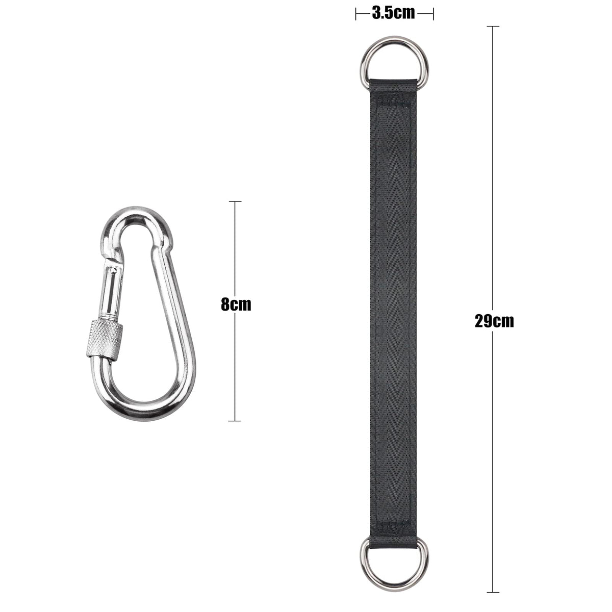 ISUSSER tree swing straps kit close-up of 29 cm length and rugged hardware.