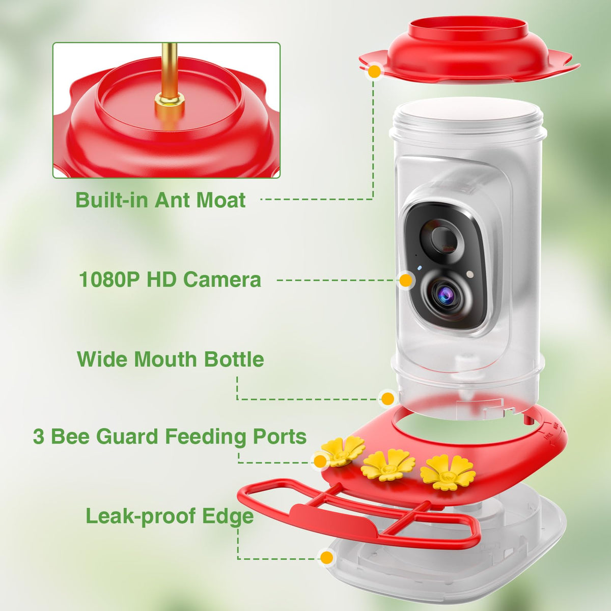 isYoung hummingbird feeder wide-mouth refill makes filling and cleaning effortless.