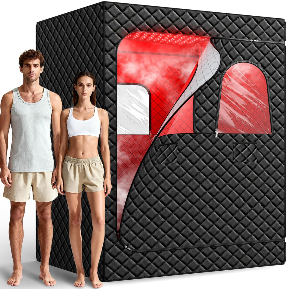 iTHERAU two-person infrared sauna box front view showing ample space for two adults