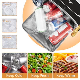 Bottom cold compartment preserves drinks and perishables while traveling