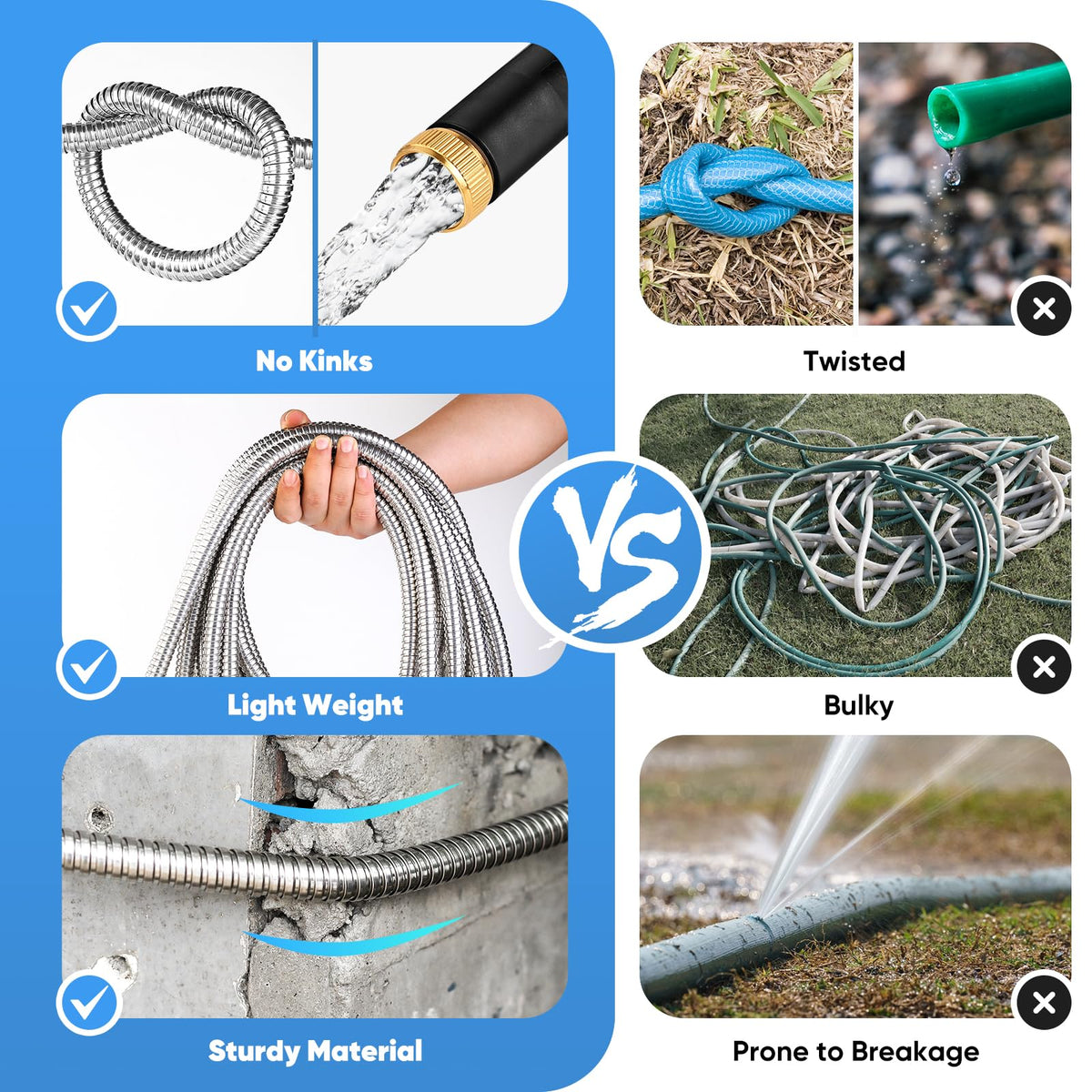 Itsonestep 50ft hose features aluminum copper interface to prevent leaks at connections.