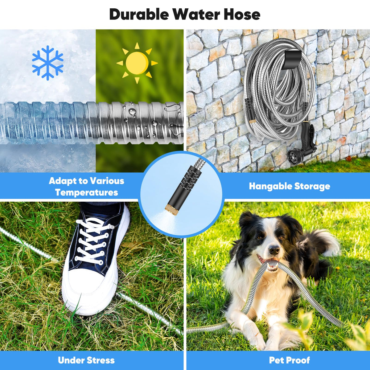 Itsonestep 50ft hose ends fit standard 3/4-inch faucets for easy setup.