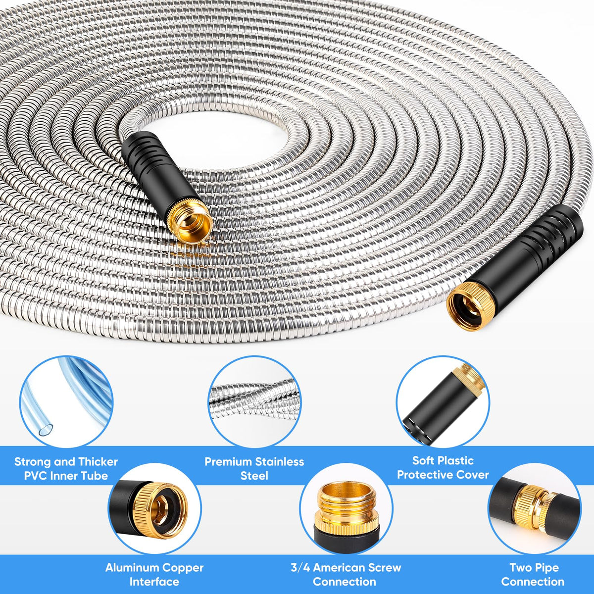 Itsonestep 50ft kink-free spiral hose maintains steady water flow during tasks.