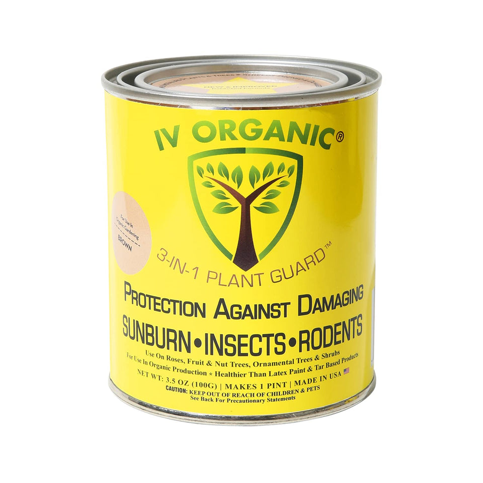 IV Organic 3-in-1 Plant Guard bottle front protects trees from sunburn and sunscald.