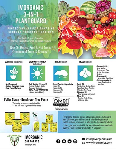 IV Organic 3-in-1 Plant Guard foliar spray demonstrated on leafy canopies.