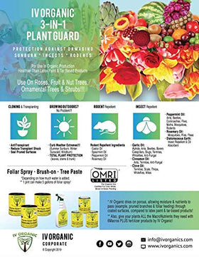 IV Organic 3-in-1 Plant Guard foliar spray demonstrated on leafy canopies.