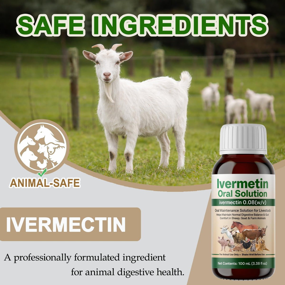 Iverrnectiin bottle helps gut health and immune support in livestock
