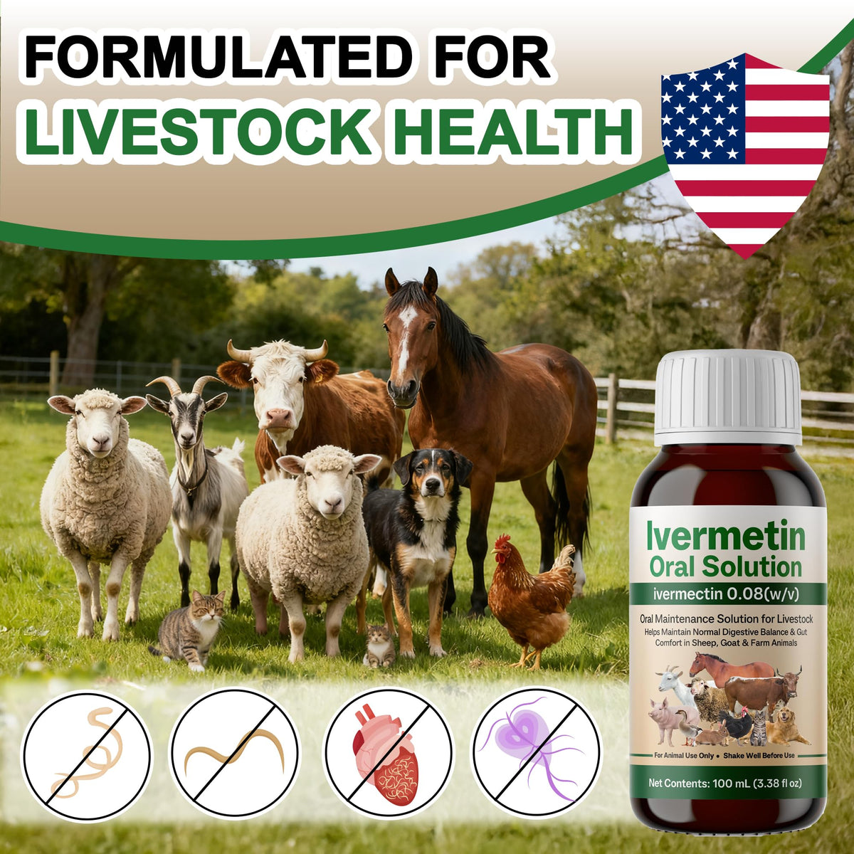 Iverrnectiin ivermectin liquid bottle for sheep enables stable condition during grazing