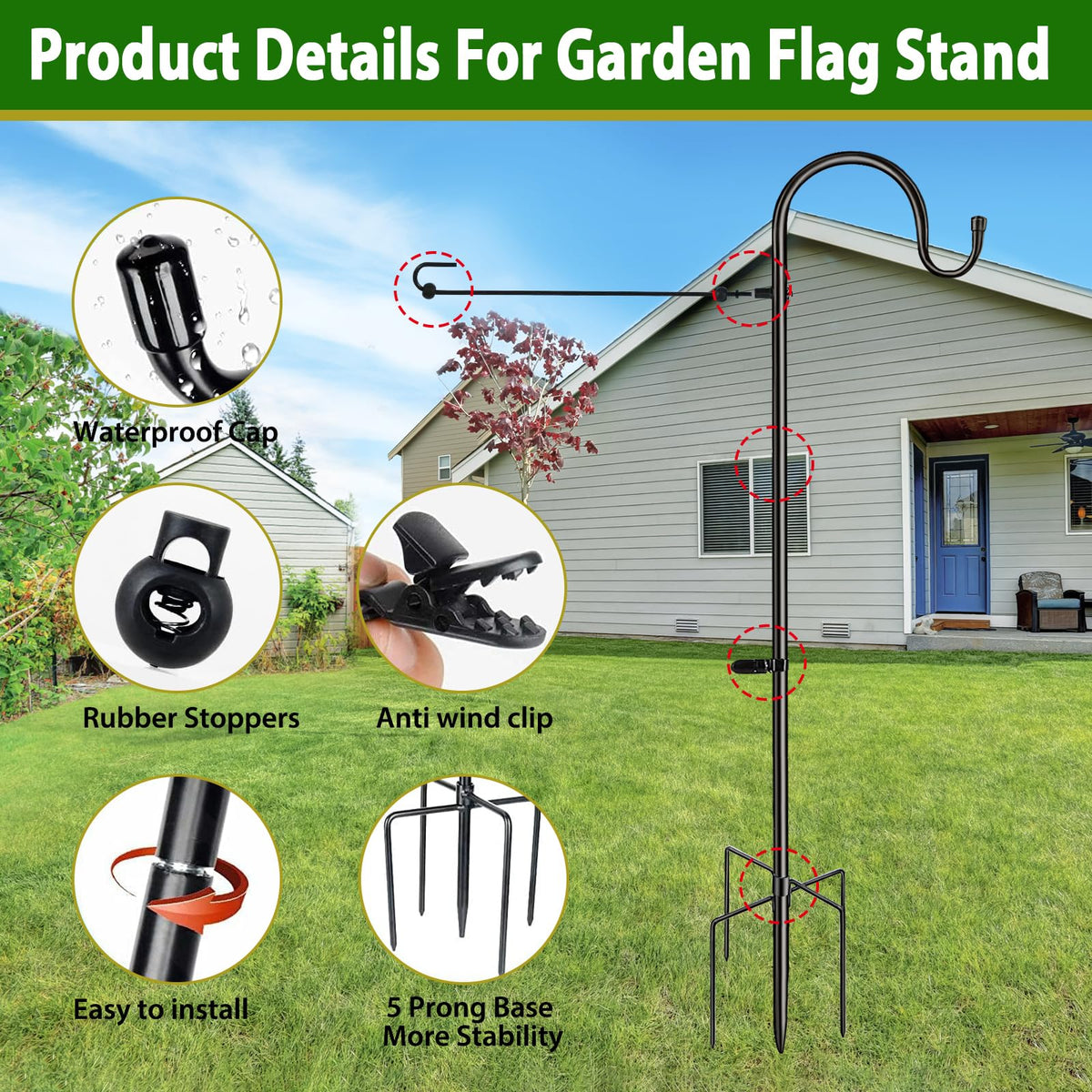 IVOODi 48-inch rust-resistant pole offers weatherproof support for outdoor decor.