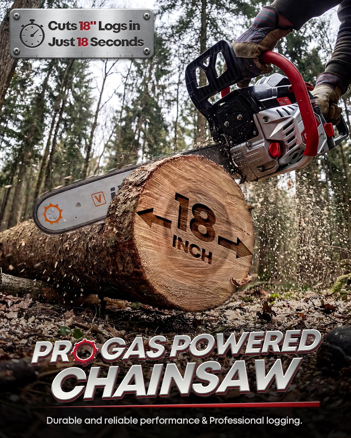IVOVI 63CC chainsaw with an 18-inch bar for versatile pruning and cleanup