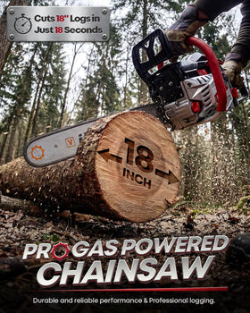 IVOVI 63CC chainsaw with an 18-inch bar for versatile pruning and cleanup