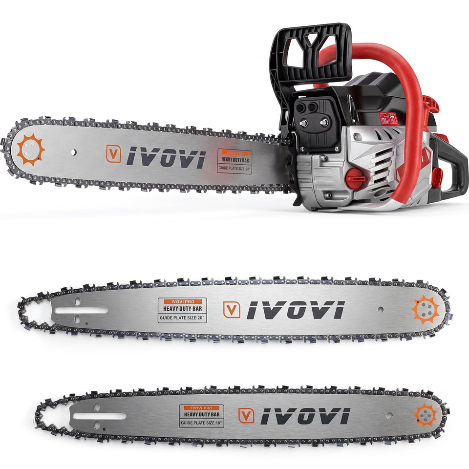 IVOVI 63CC chainsaw with a 20-inch bar for fast, precise cuts