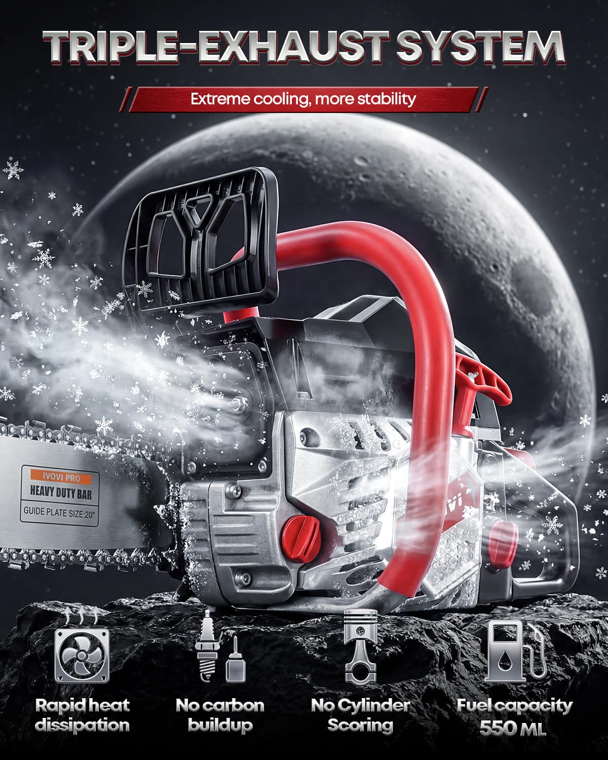 IVOVI 63CC chainsaw with automatic oiler for smooth cooling