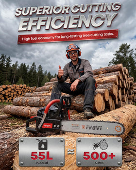 IVOVI 63CC chainsaw automatic oiler keeps chain lubricated during use.