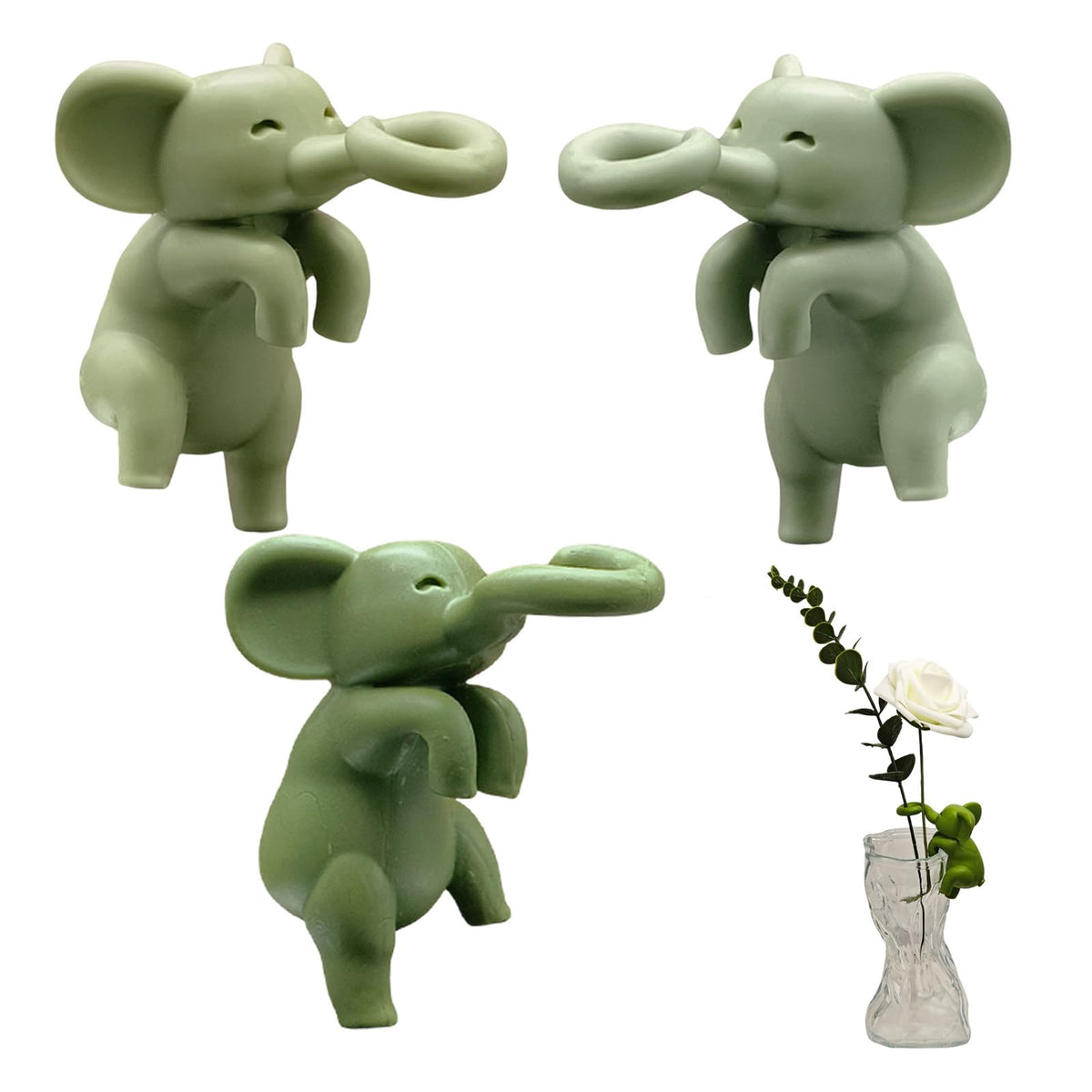 IVTLIF VVV elephant plant holder in deep green stabilizes stems during water propagation.