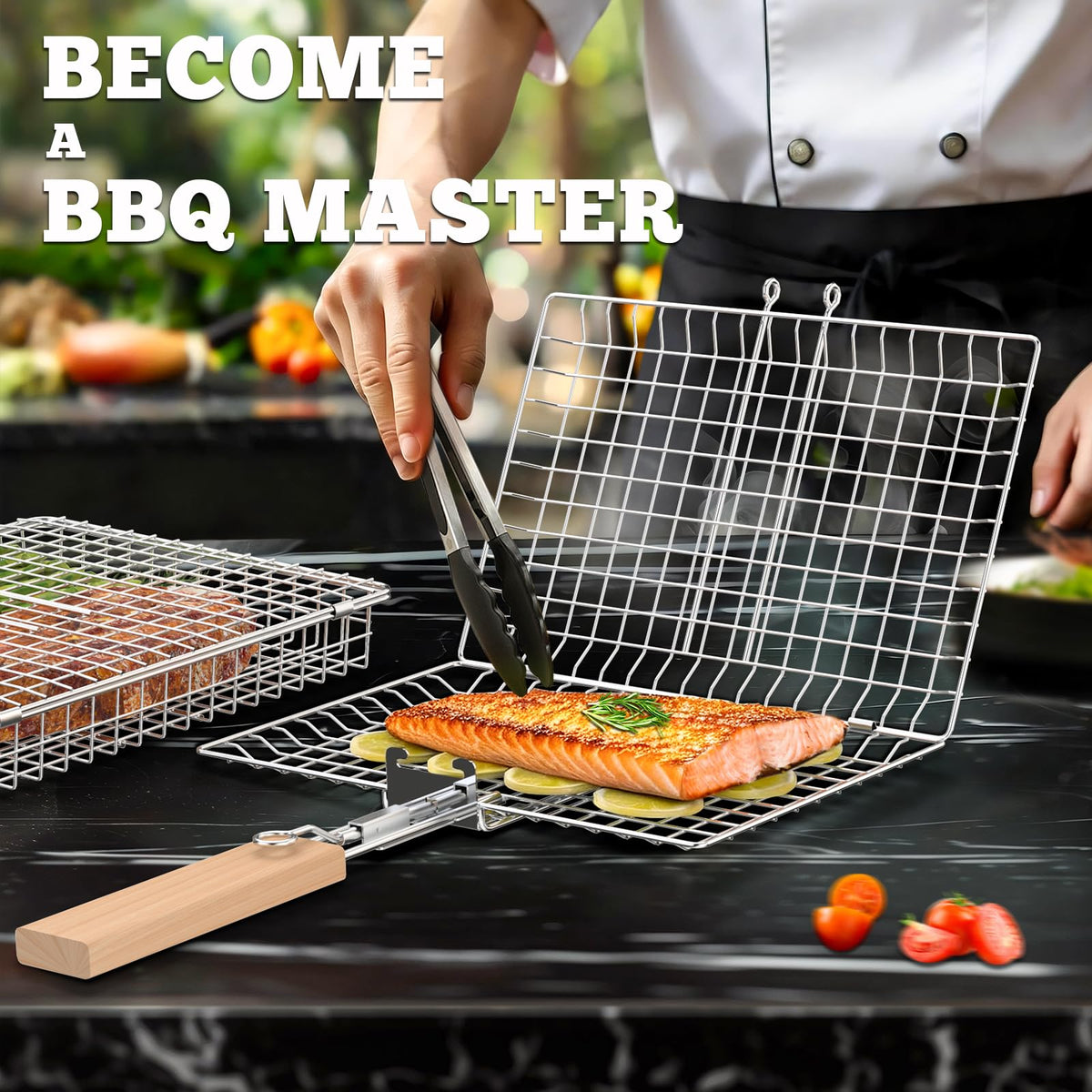 Ivtivfu 304 stainless steel grill basket offers safe, durable grilling.