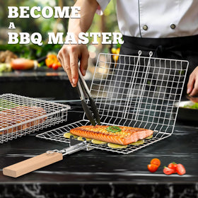 Ivtivfu 304 stainless steel grill basket offers safe, durable grilling.