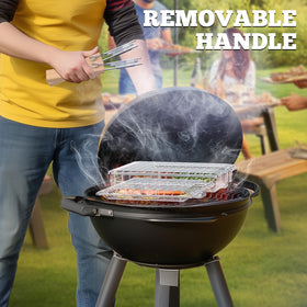 Ivtivfu grill basket with detachable wooden handle for easy cleaning.
