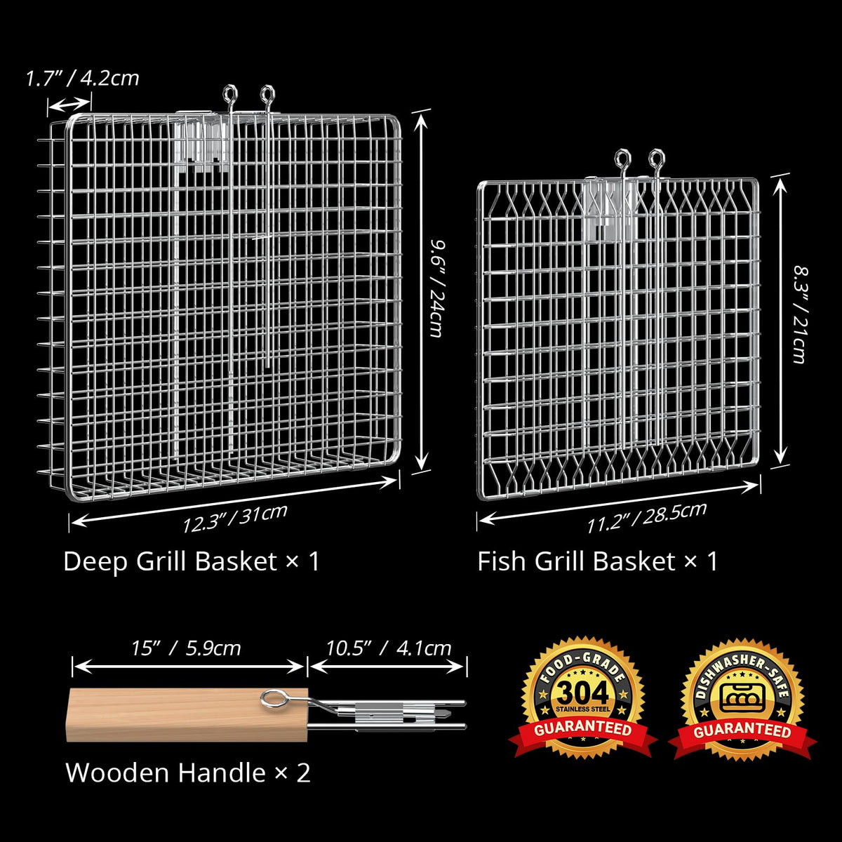 Ivtivfu rectangular grill basket for vegetables and larger cuts on outdoor grills.