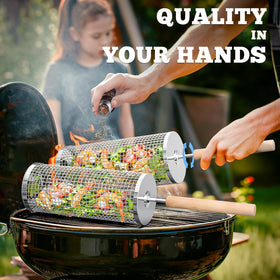 Ivtivfu 304 stainless steel grill basket resists rust and cleans easily.