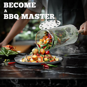 Ivtivfu durable grill basket supports vegetables, seafood, and small meats.